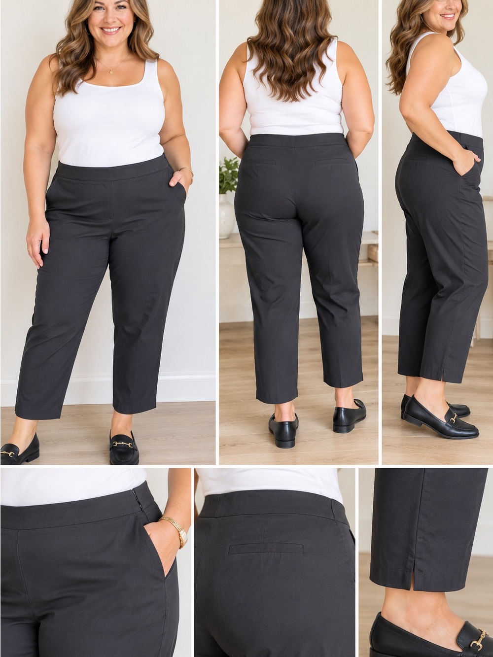 Talbots Curvy Women’s Size 16 Black Cropped Ankle Pants Side Zip Cotton